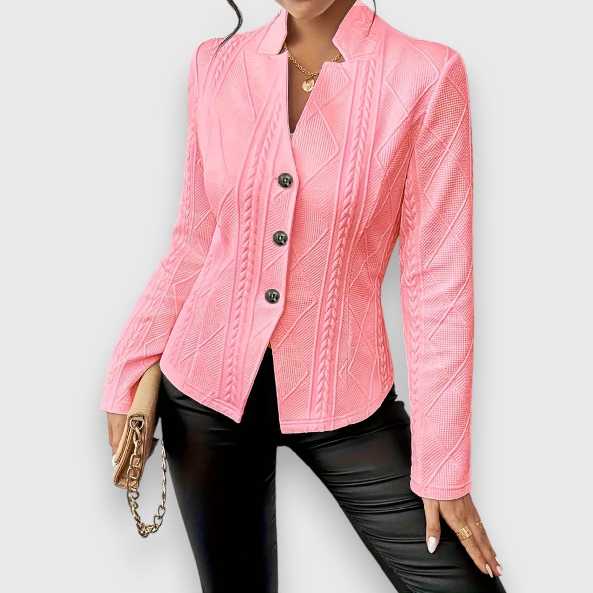 Women's Fitted Cable-Knit Mock-Neck Sweater with Long Sleeves