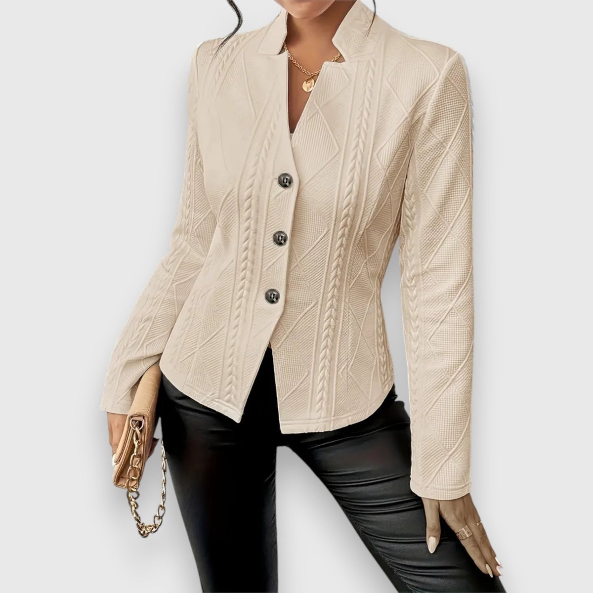 Women's Fitted Cable-Knit Mock-Neck Sweater with Long Sleeves