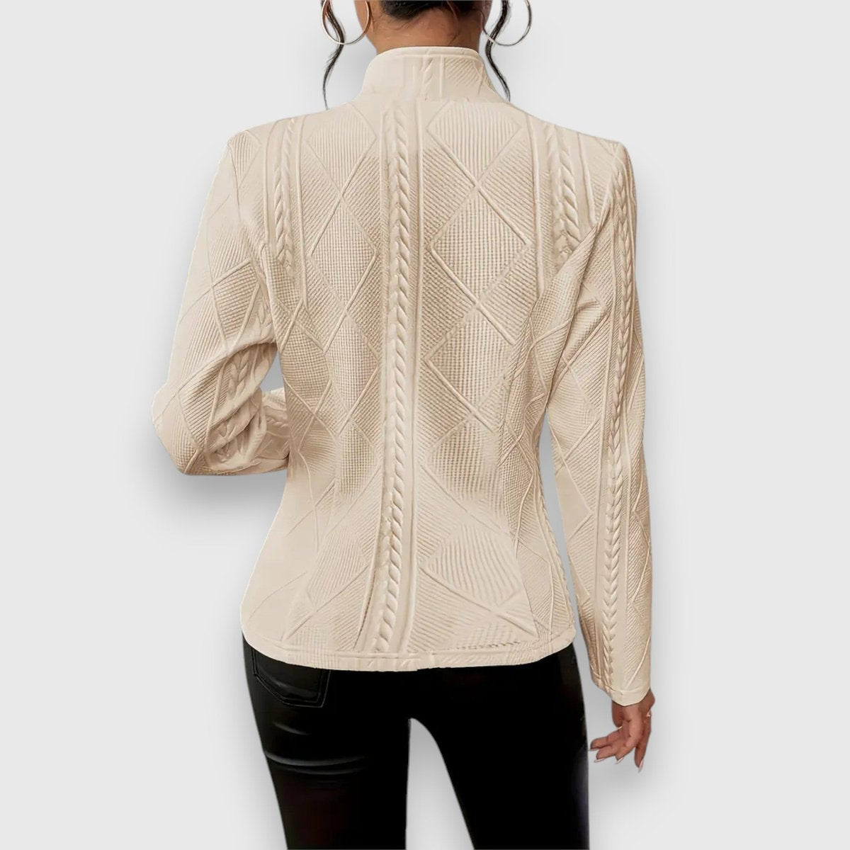 Women's Fitted Cable-Knit Mock-Neck Sweater with Long Sleeves