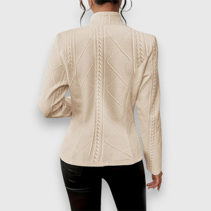 Women's Fitted Cable-Knit Mock-Neck Sweater with Long Sleeves