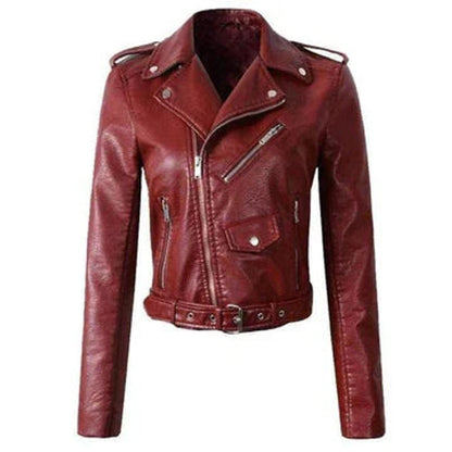Women's Cropped Moto Jacket – Red