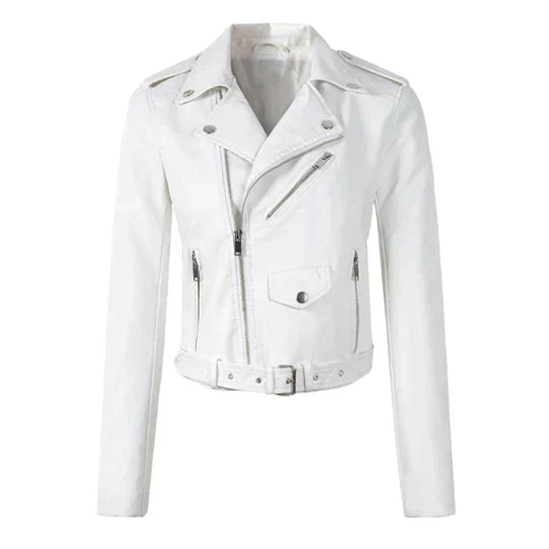 Women's Cropped Moto Jacket – White