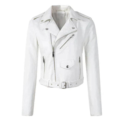 Women's Cropped Moto Jacket – White