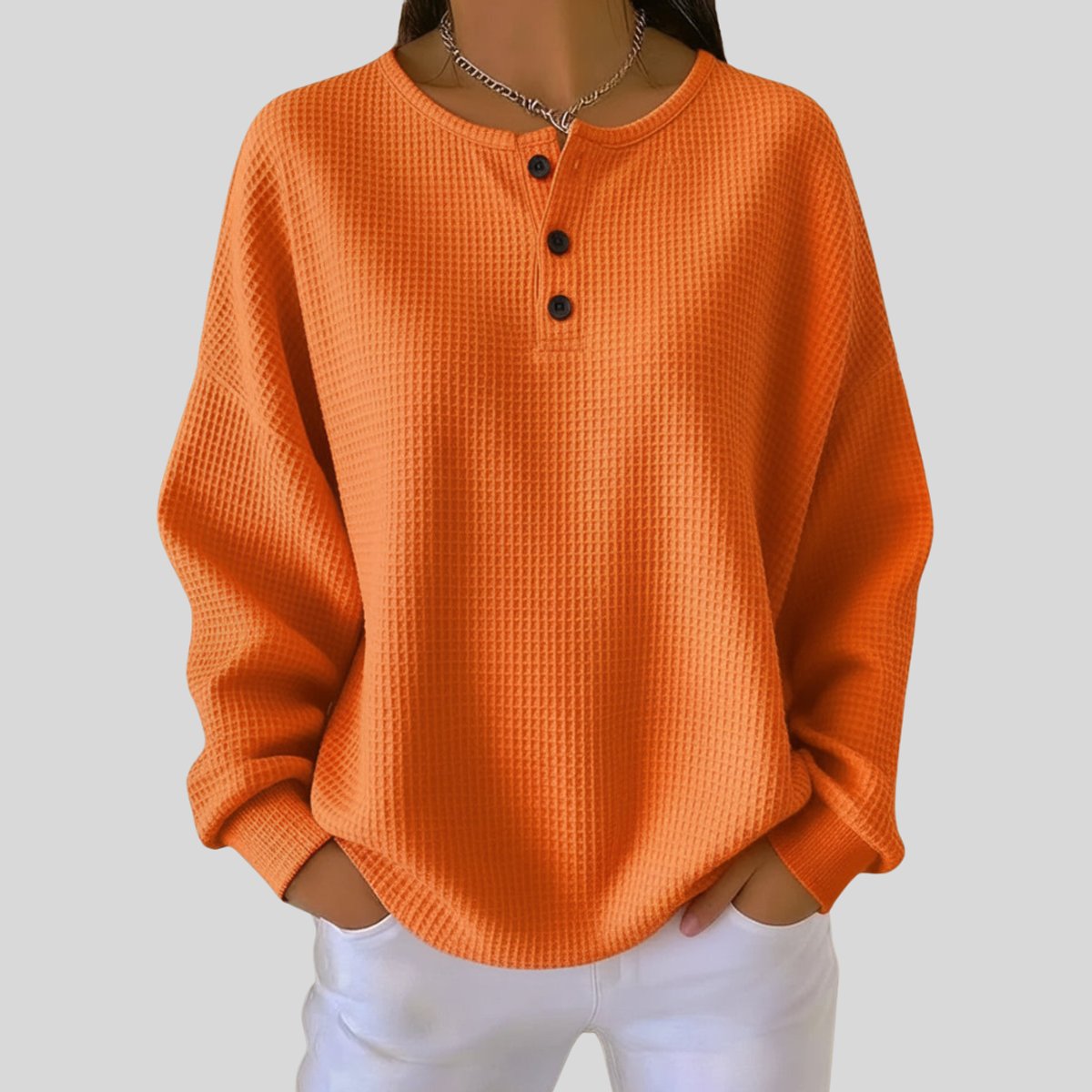 Women's Waffle Knit Henley Sweater