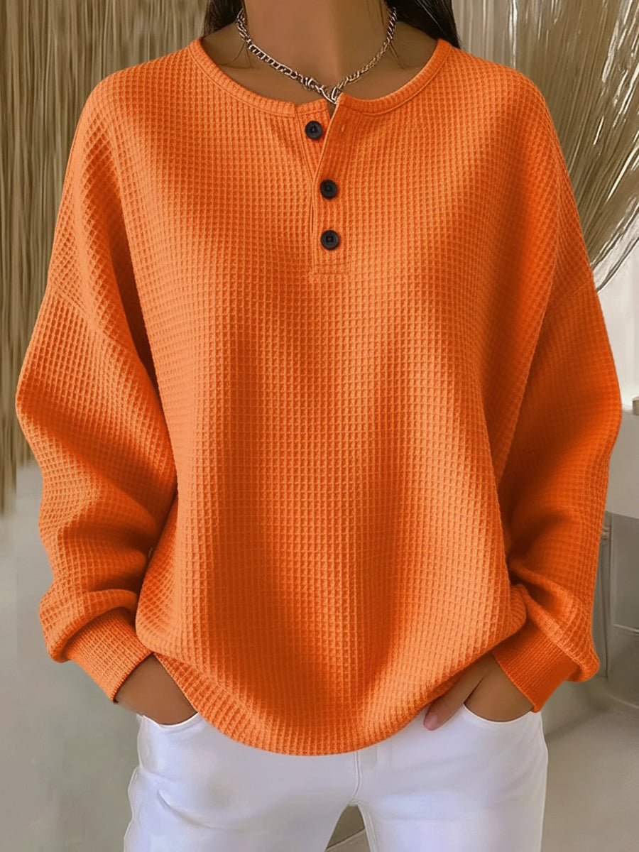 Women's Waffle Knit Henley Sweater – Orange