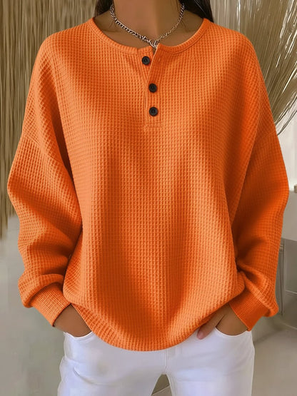 Women's Waffle Knit Henley Sweater – Orange