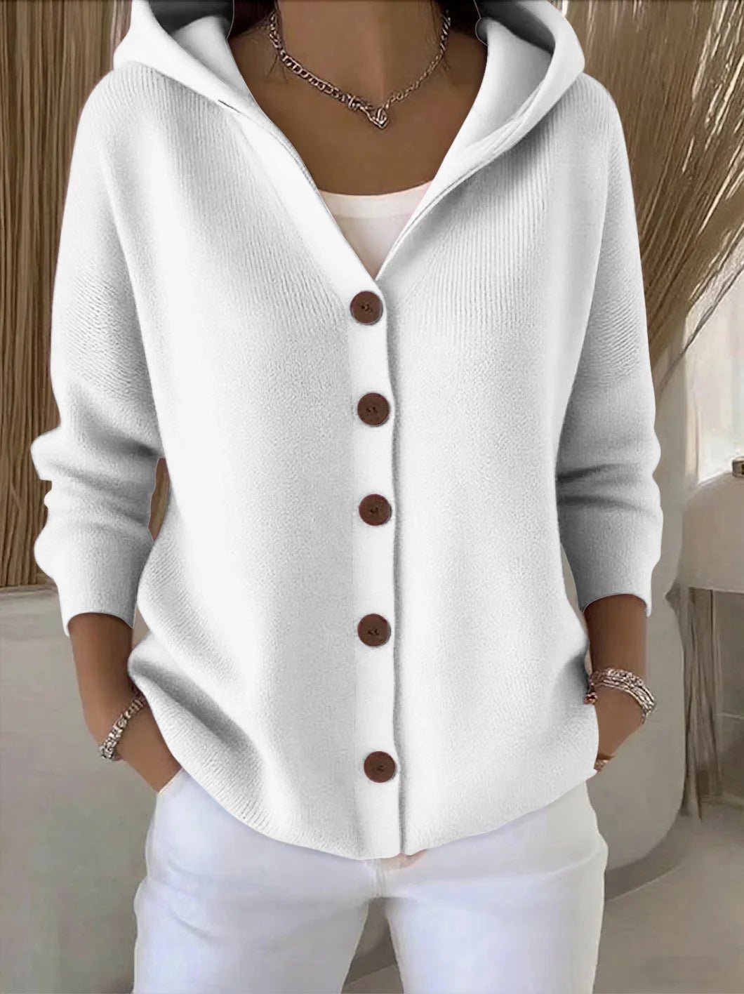 Women's Hooded Knit Cardigan – White