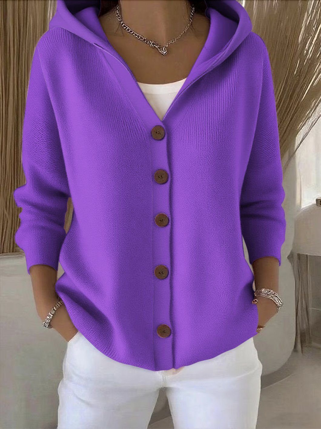 Women's Hooded Knit Cardigan – Purple