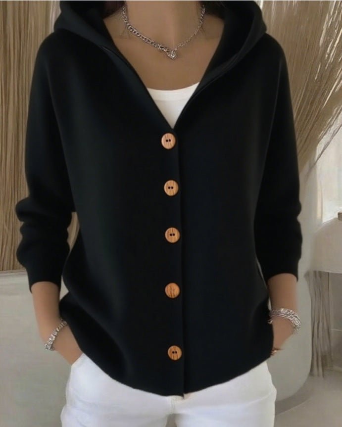 Women's Hooded Knit Cardigan – Black