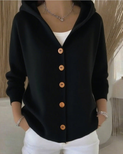 Women's Hooded Knit Cardigan – Black