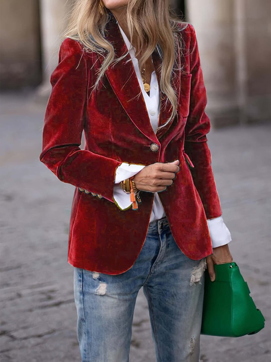 Women's Velvet Blazer Vest – Dark Red