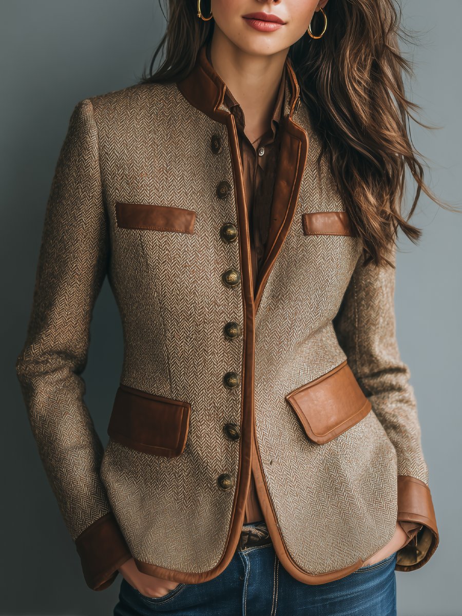 Women's Herringbone Tweed Jacket – Brown